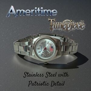 Ameritime Stainless Steel Watch with American Flag Dial - Unisex.